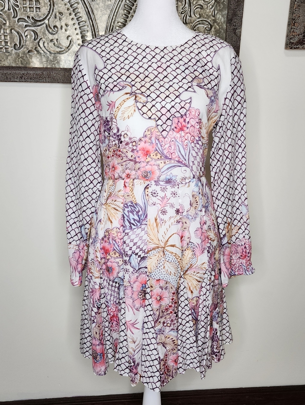 Anna Cate Pink Butterfly Floral Long-Sleeve Fit & Flare Mini Dress Med Romantic